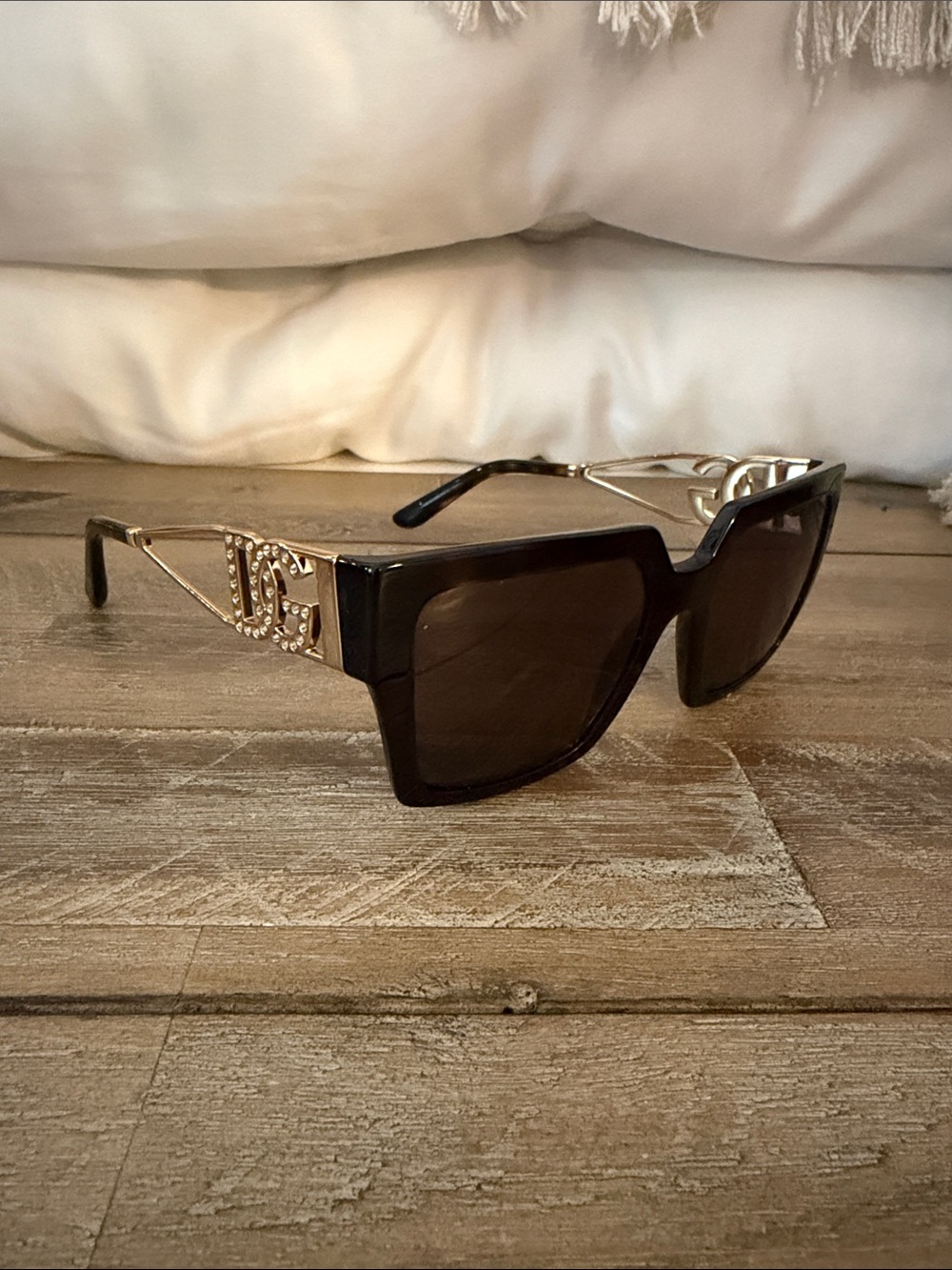 Dolce & Gabbana Black Sunglasses with Gold Logo Accents